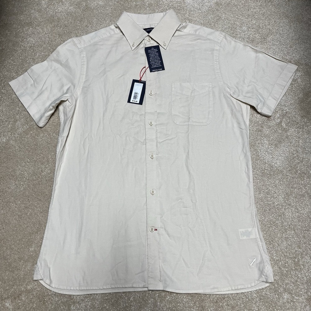 Cremieux Mens Button Down Shirt Size M Ivory Cotton Short Sleeve NWT MSRP $75